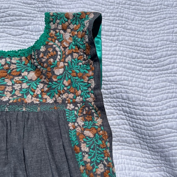 Mi Golondrina Embroidered Floral Blouse in Teal, Rust & Cream - Picture 8 of 10